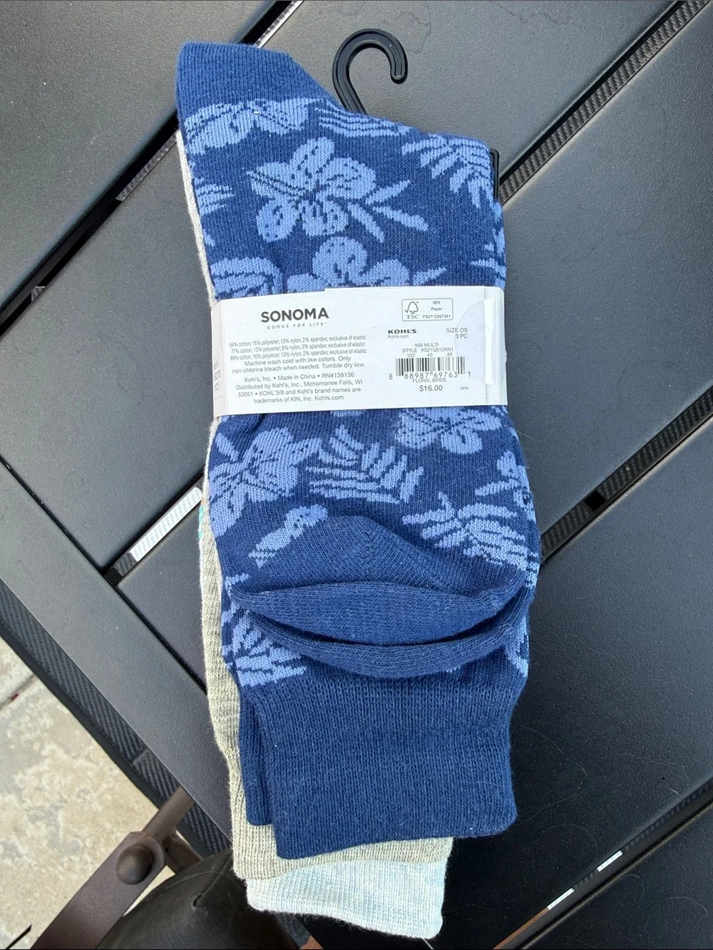Sonoma Crew Socks - Light Blue with Multicolor Parrot Pattern (3-Pack)